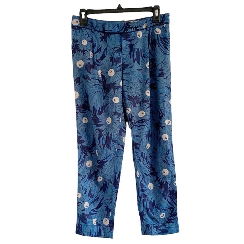 Anthropologie Elevenses Blue Floral Lunar Mum Cropped Capris Pants Trousers Sz 0